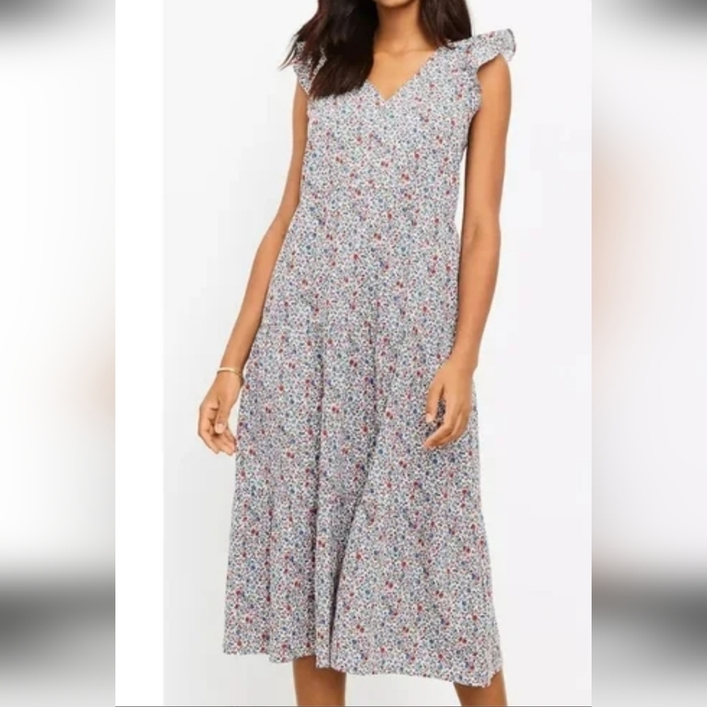 Loft Floral Sleeveless Midi Dress Size L